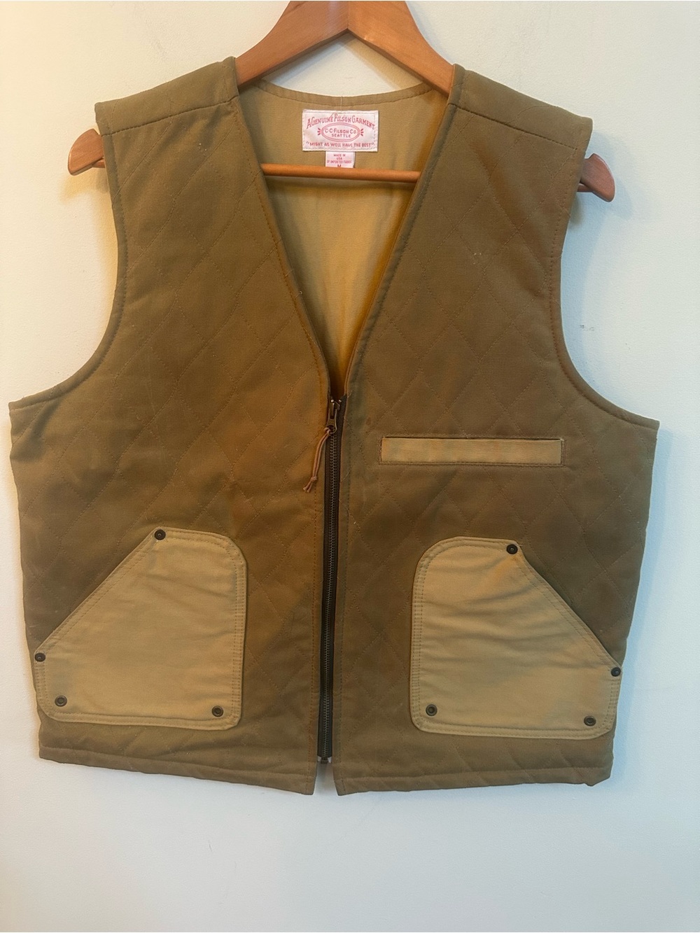 Filson Quilted Work Vest in Olive Brown